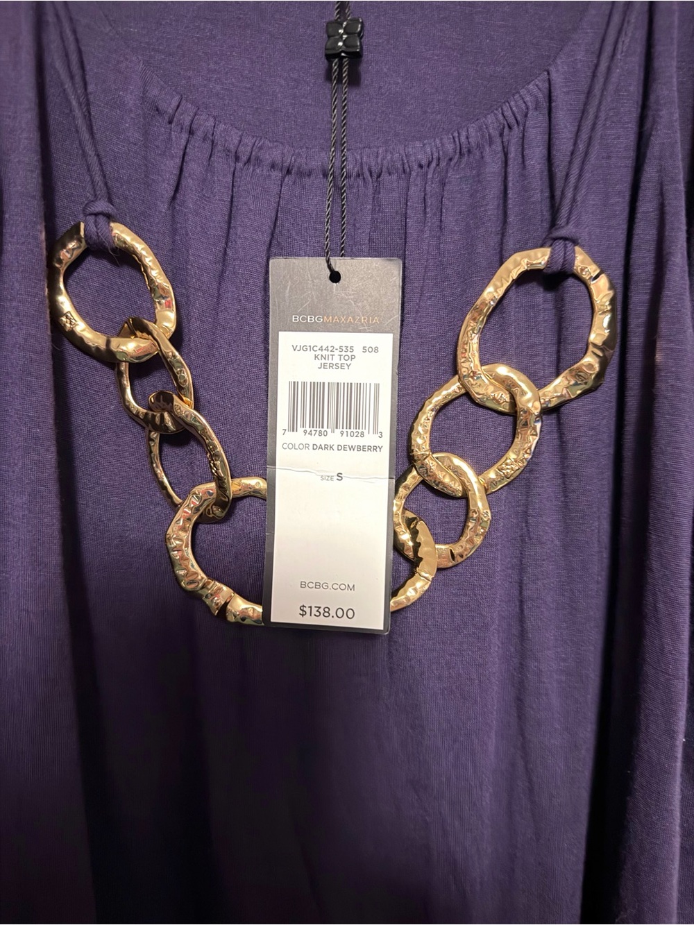 BCBGMaxAzria Purple Sleeveless Tank with Gold Chain Detail - Picture 3 of 4